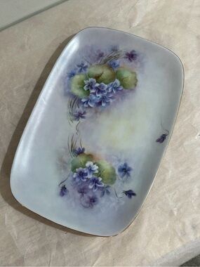 MCM 1940 Signed HandPainted Dresser Tray Limoges-Style Blank Gold Trim Porcelain